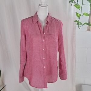 BR linen cotton dark pink button down shirt szM